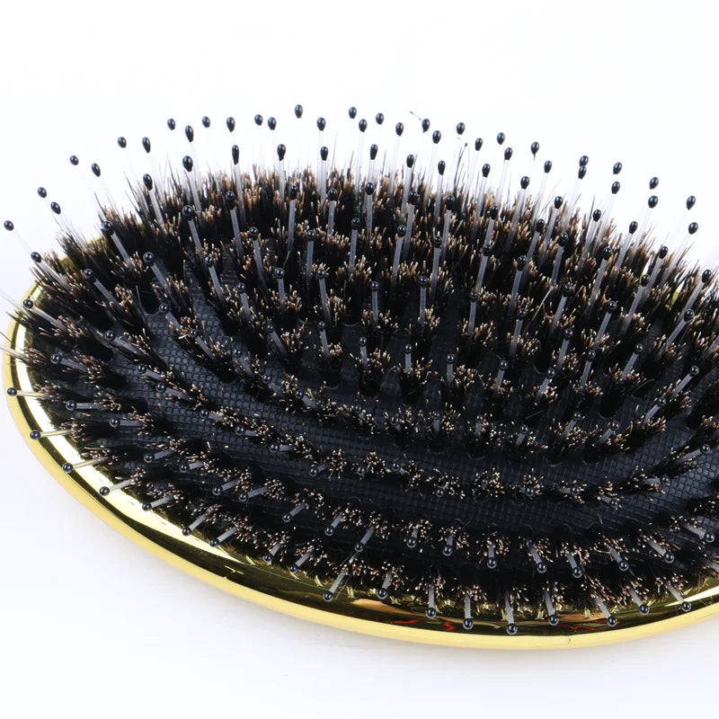 1 Piece Golden Color Boar Bristle Comb Professional Salon Hairdressing Tools Air Bag Massage Hair Brush For Hair Extensions&Wigs