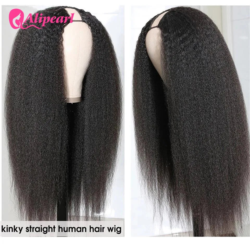 AliPearl Hair U Part Wig Kinky Straight Human Hair Wig For Black Women 180% Density Brazilian Remy Glueless Middle U Shape Wigs