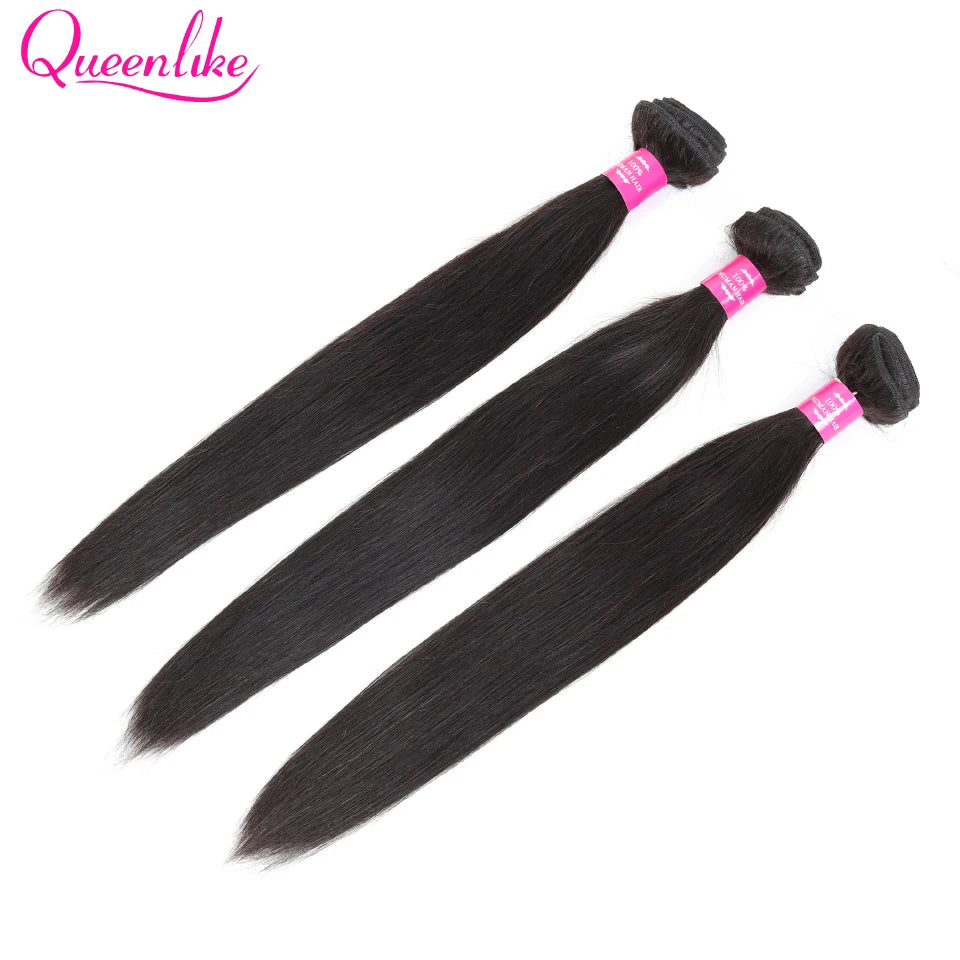 Queenlike Brazilian Raw Hair Weave Bundles With 2x6 Deep Kim Closure Remy Human Hair Weft 3 Straight Hair Bundles With Closure