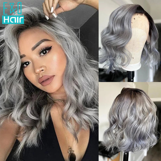 Grey Human Hair Wig Short BOB 13x4 Lace Front Human Hair Wigs For Women Pre Plucked Brazilian Remy Transparent Lace Wigs 180%