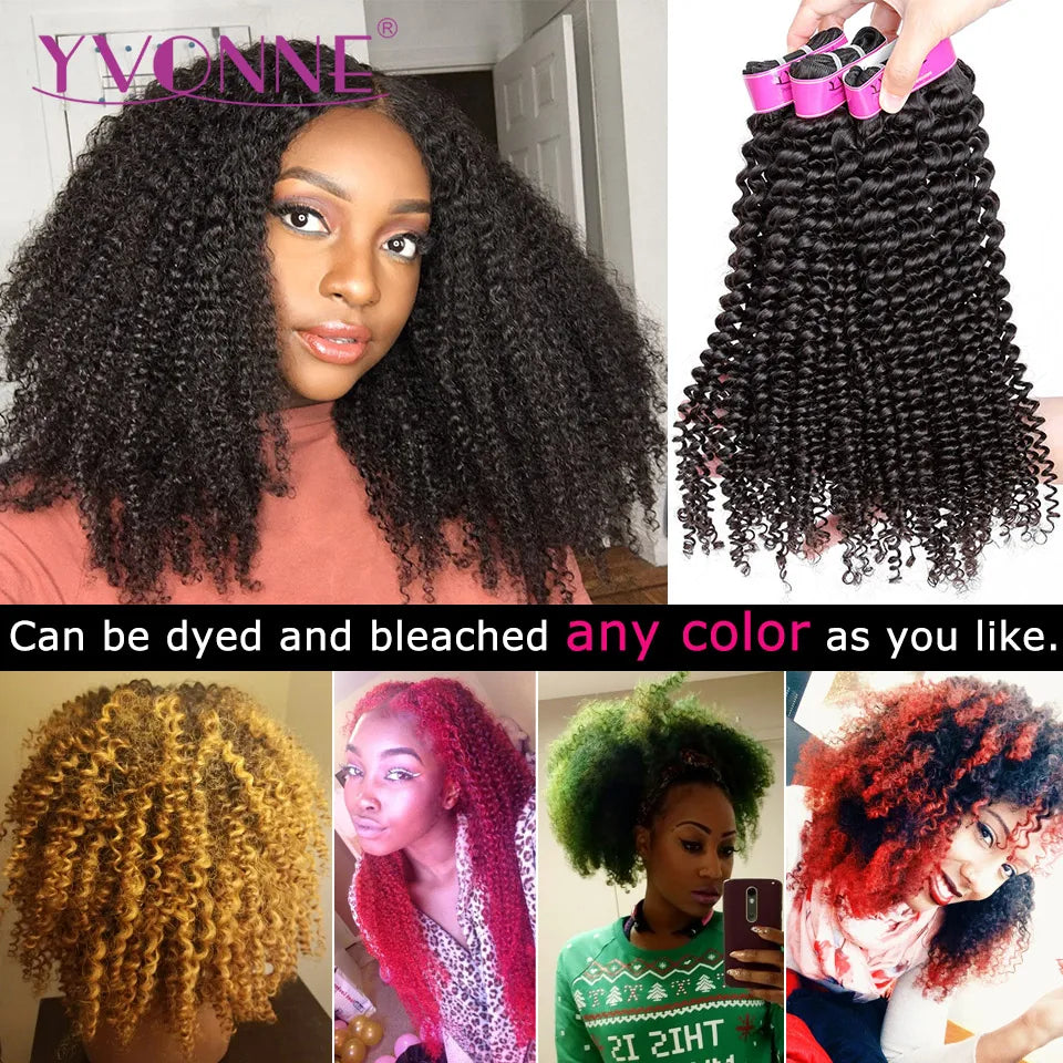 YVONNE 4A 4B Kinky Curly Virgin Hair 3 Bundles Brazilian Hair Weave Bundles 100% Human Hair Natural Color