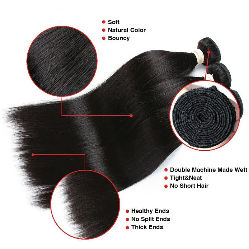 Malaika Hair 38 40 Inch Straight Brazilian Hair Bundles With 13x4 Frontal Human Hair Bundles With Closure Remy Hair Extension