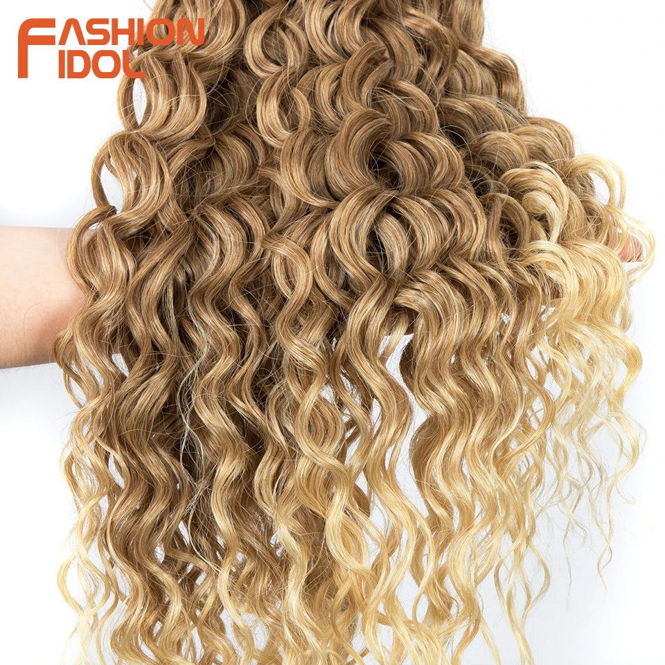 FASHION IDOL Afro Kinky Curly Hair Bundles Synthetic Hair Extensions 24-28inch 6Pcs/Lot Ombre Blonde Hair Weaves For Black Women