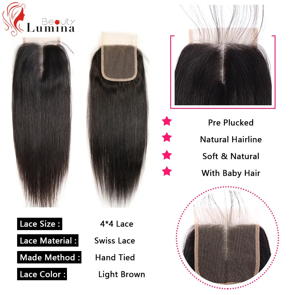 Straight 13x4 Lace Frontal Brazilian 100% Human Hair Remy 4x4/5x5 Handtied Lace Closure Soft Lace Frontal Only 8-24inches