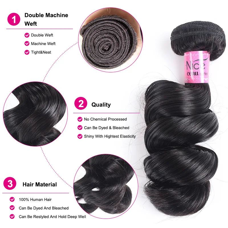 UNice Hair Company Brazilian Loose Wave Bundles Natural Color Remy Hair Weaving 1 Piece 100% Human Hair Extensions 16-26inch