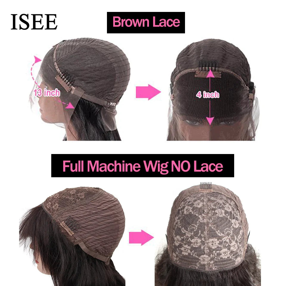 ISEE HAIR Straight Wig With Bang Brazilian Hair Wig Natural Color For Women Human Hair Glueless Full Machine Made Human Hair Wig