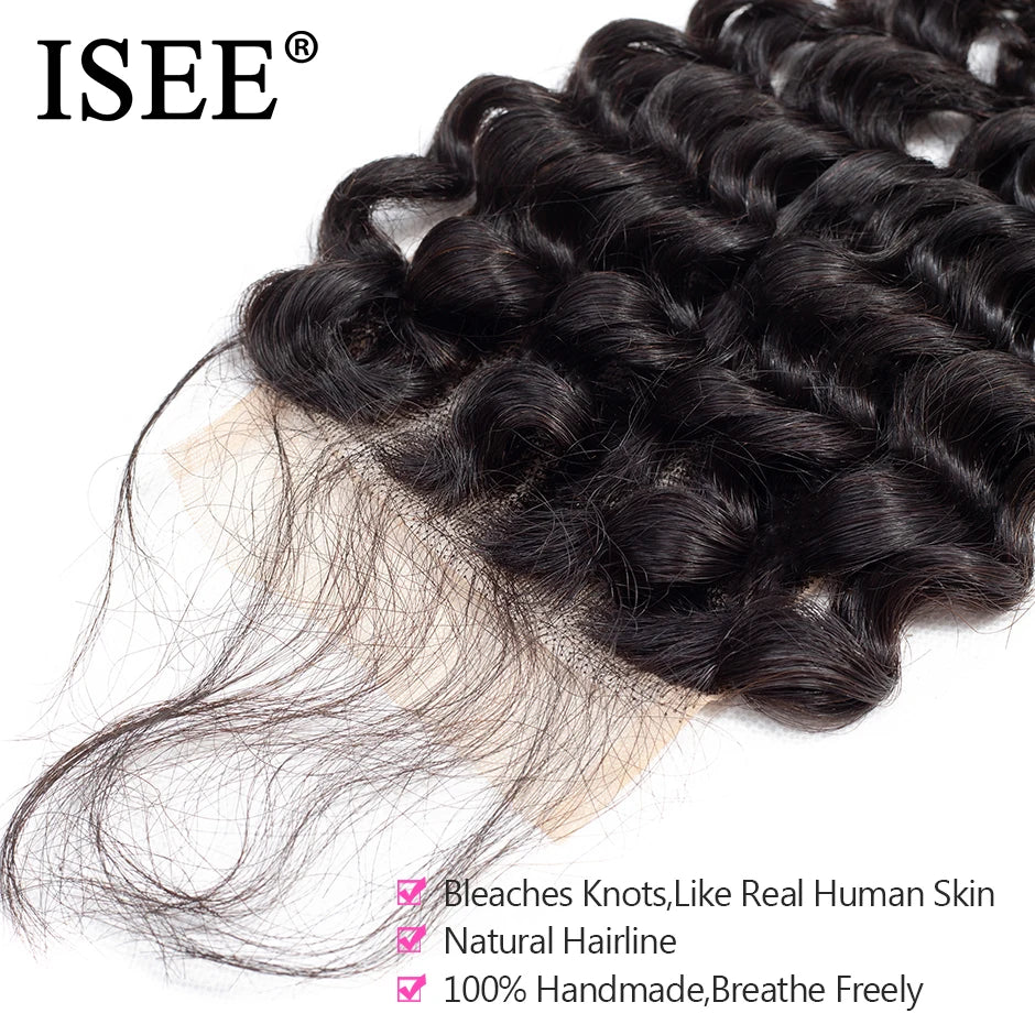 ISEE HAIR Brazilian Loose Deep Lace Closure Remy Hair Free Part 4"*4" Based Closure Can Be Dyed Free Shipping Nature Color