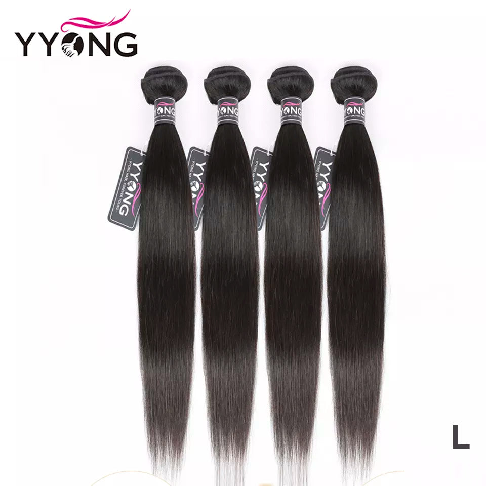 Yyong Peruvian Straight Hair Bundles 100% Human Hair Weaves 1/3/4 Bundles Natural Color Remy Hair Extension 8-32" Can Be Restyle