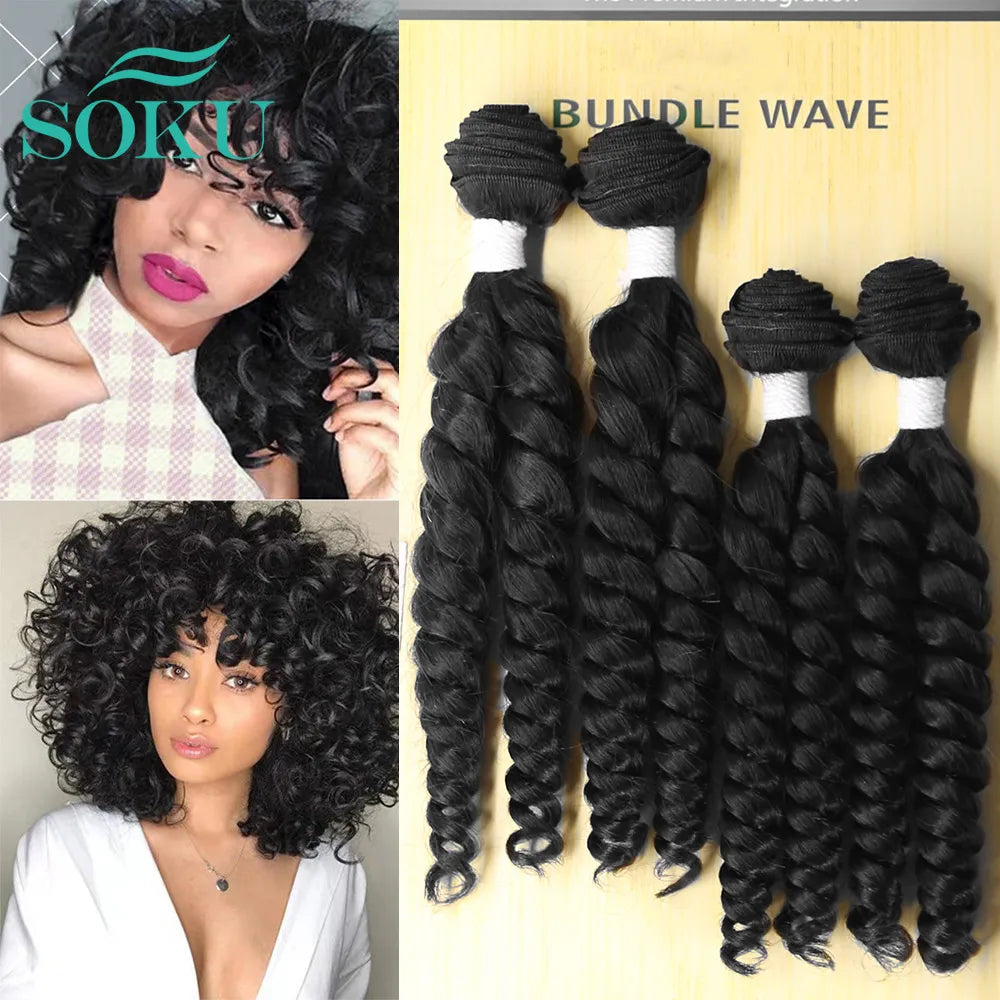 Funmi Curly Hair Weaves Hair Weaving Bundles Extensions Black Color SOKU Synthetic Wigs With For Black Women Hair Wave 4 Bundles