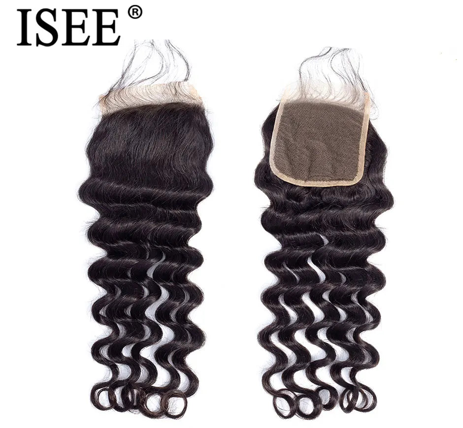 ISEE HAIR Brazilian Loose Deep Lace Closure Remy Hair Free Part 4"*4" Based Closure Can Be Dyed Free Shipping Nature Color