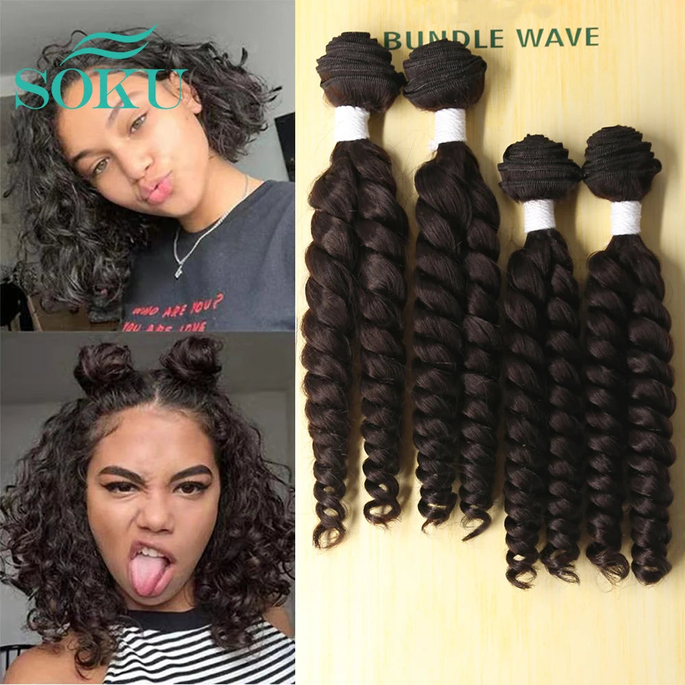 Funmi Curly Hair Weaves Hair Weaving Bundles Extensions Black Color SOKU Synthetic Wigs With For Black Women Hair Wave 4 Bundles