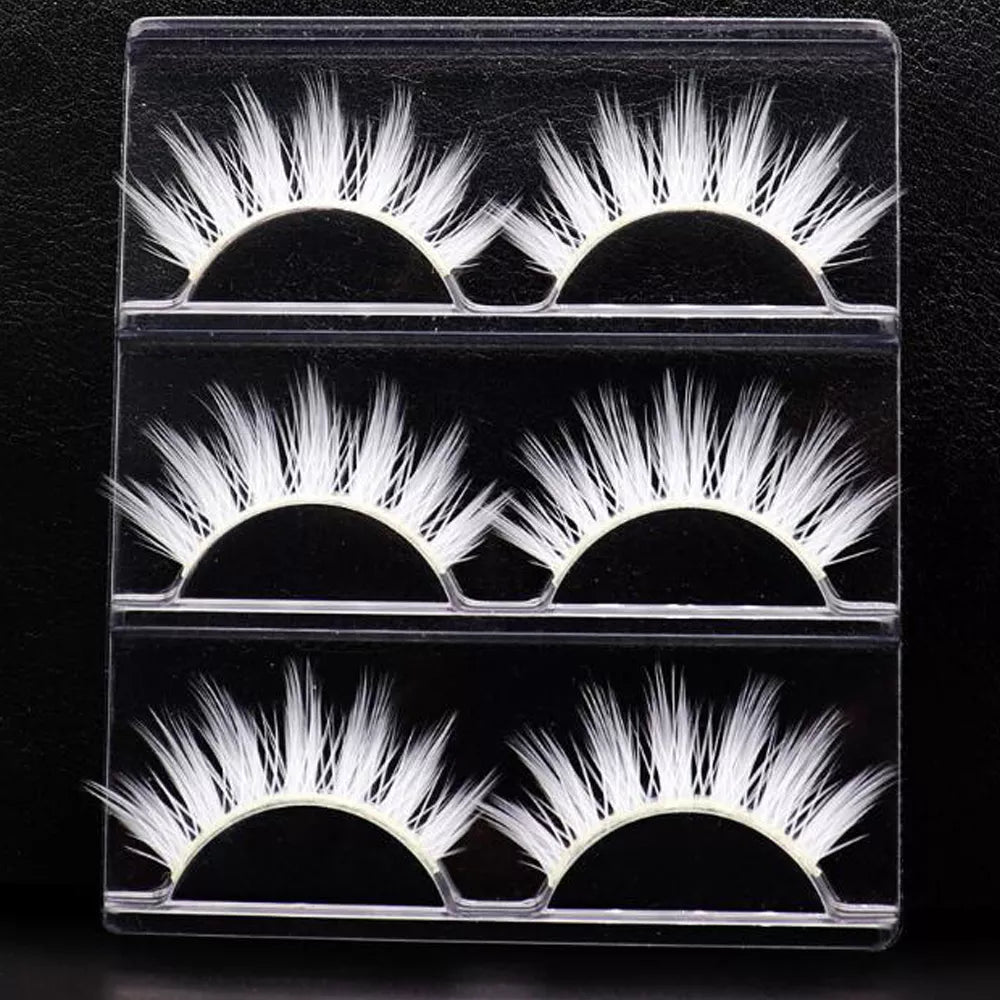 HBZGTLAD 3pair White Eyelashes Cosplay Makeup Natural Long Cross Strip False Eye Lashes