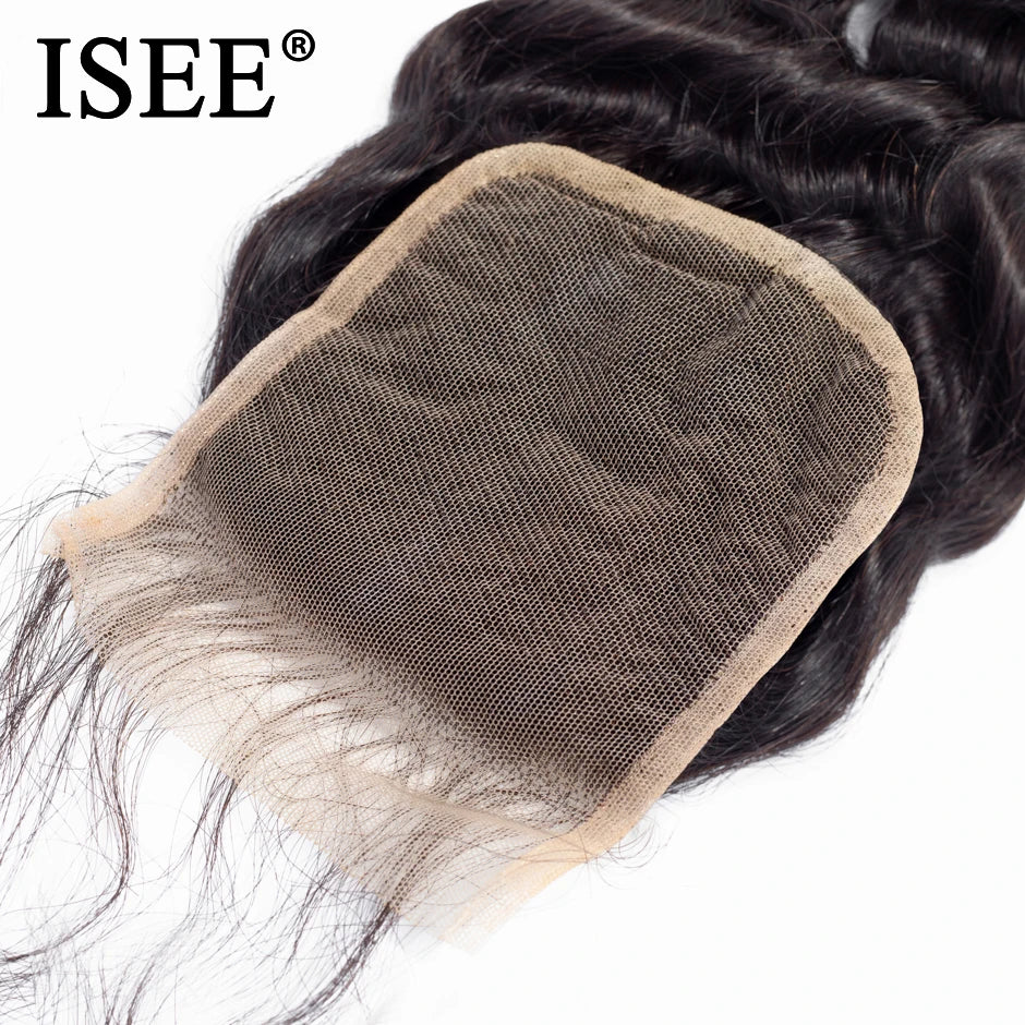 ISEE HAIR Brazilian Loose Deep Lace Closure Remy Hair Free Part 4"*4" Based Closure Can Be Dyed Free Shipping Nature Color