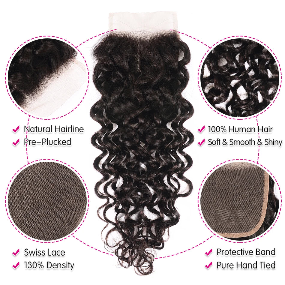 UNICE Hair Brazilian Loose Water Wave Bundles With Lace Closure Human Remy Hair Extensions 3 Bundles With Lace Closure