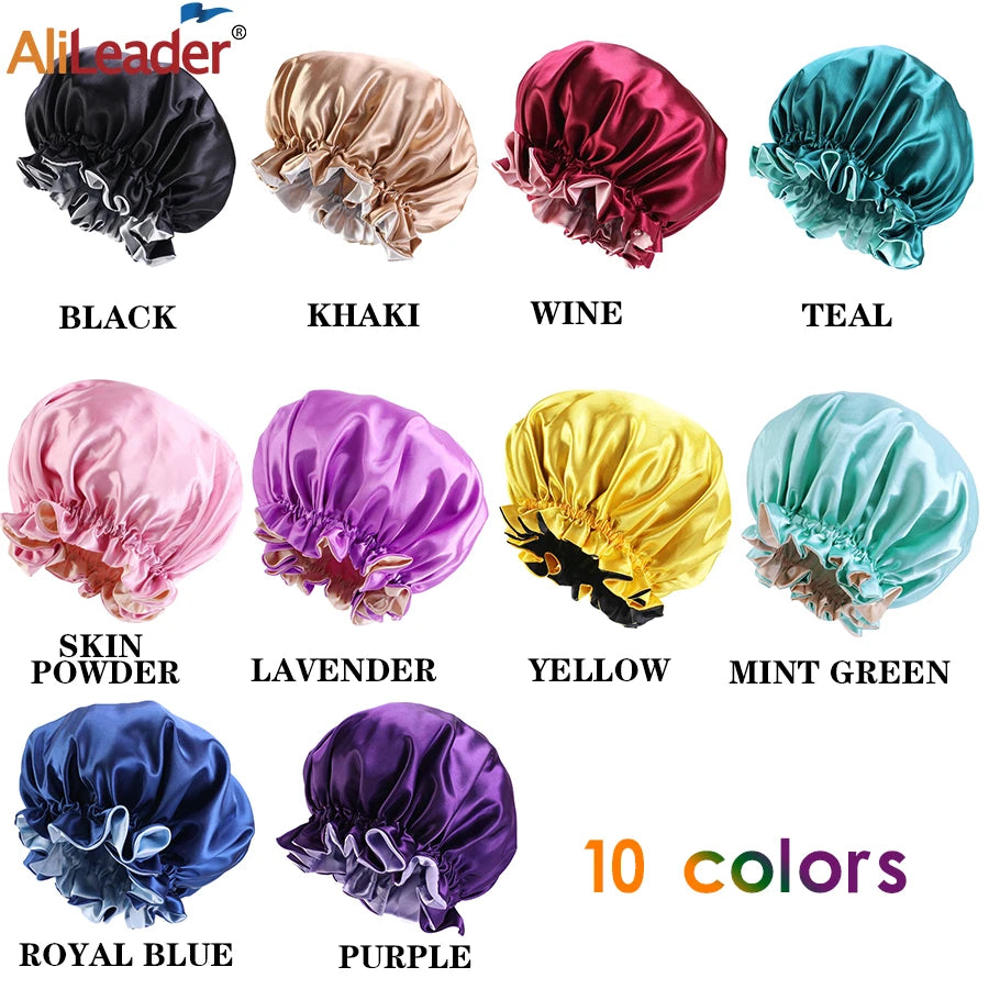 Alileader Cheap Reversible Satin Bonnet Hair Caps Double Layer Adjust Sleep Night Cap Head Cover Hat Silk Sleep Caps For Women