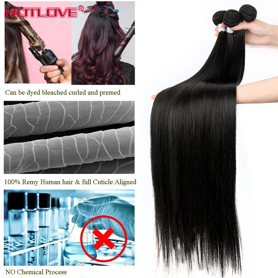 36 38 40 Inch Straight Human Hair Bundles Brazilian Human Hair Weave Bundles 3/4 Piece Human Hair Bundles Remy Hair Extensions