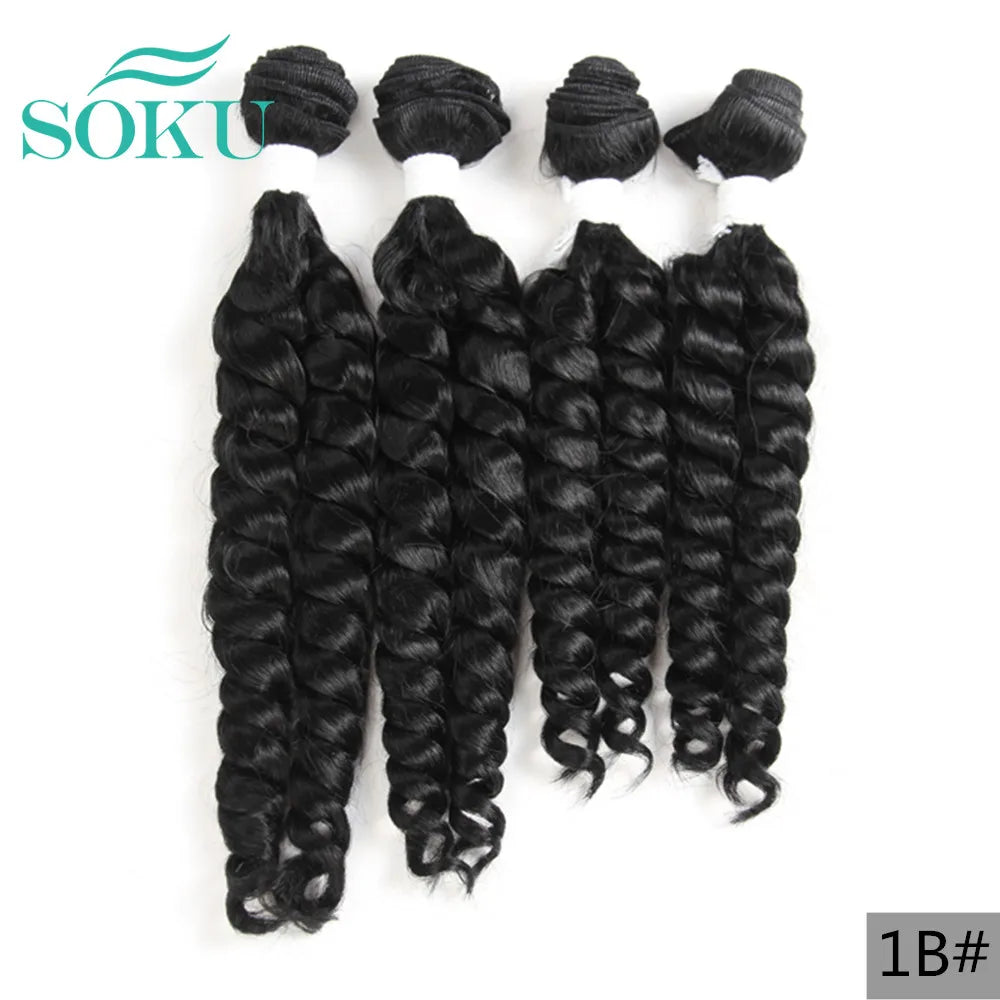 Funmi Curly Hair Weaves Hair Weaving Bundles Extensions Black Color SOKU Synthetic Wigs With For Black Women Hair Wave 4 Bundles