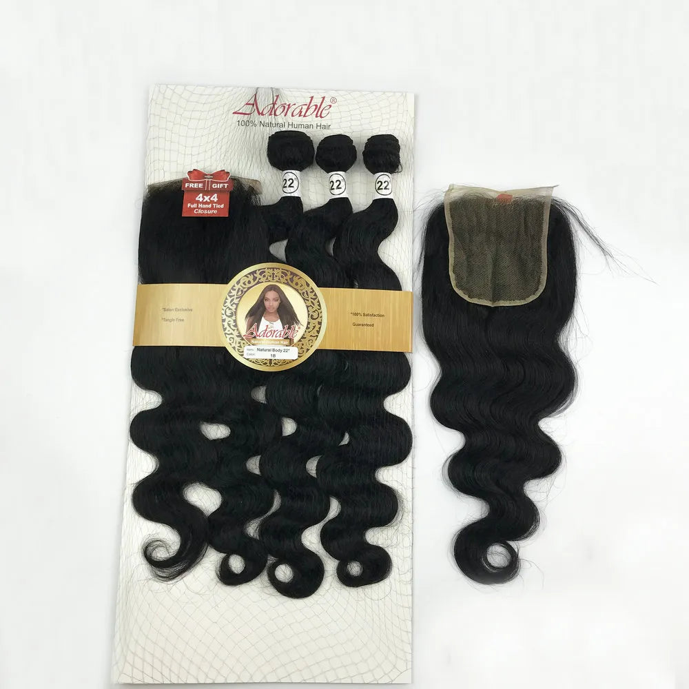 Animal Mixed Synthetic Hair Bundles with 4*4 Lace Closure Silk Straight Packet Hair Weaves,Adorable Natural Human Hair Blend 3+1