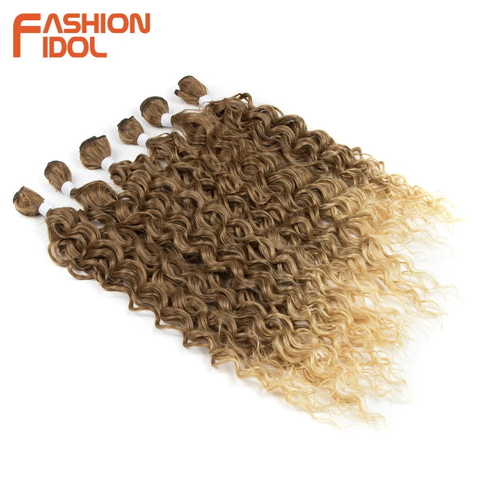 FASHION IDOL Afro Kinky Curly Hair Bundles Synthetic Hair Extensions 24-28inch 6Pcs/Lot Ombre Blonde Hair Weaves For Black Women