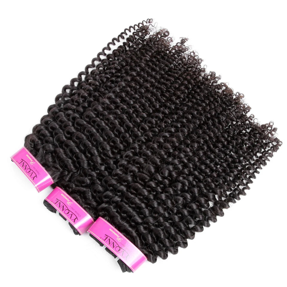 YVONNE 4A 4B Kinky Curly Virgin Hair 3 Bundles Brazilian Hair Weave Bundles 100% Human Hair Natural Color