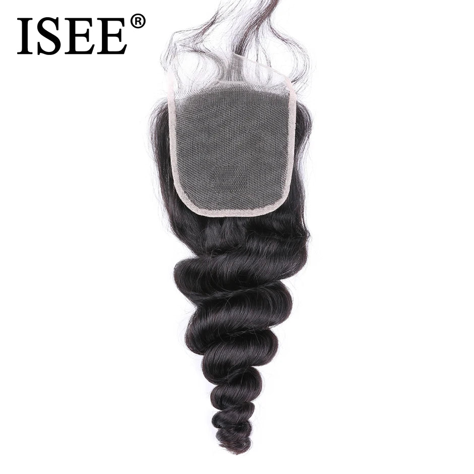 ISEE HAIR Brazilian Loose Wave Closure 4*4 Lace Size Remy Human Hair Lace Closure With Baby Hair Natural Color Free Shipping