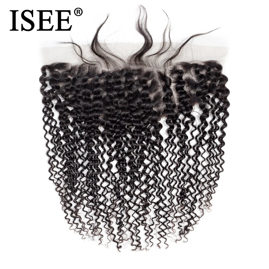 ISEE HAIR Mongolian Kinky Curly Lace Frontal Closure 13*4 Lace Hair Extension Remy Human Hair Nature Color Free Shipping