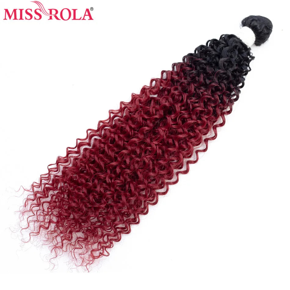 Miss Rola Synthetic Curly Hair Extensions Ombre Hair Bundles Hair Weaves T1B/BUG 18"-22'' 6pcs/Pack 200G With Free Closure