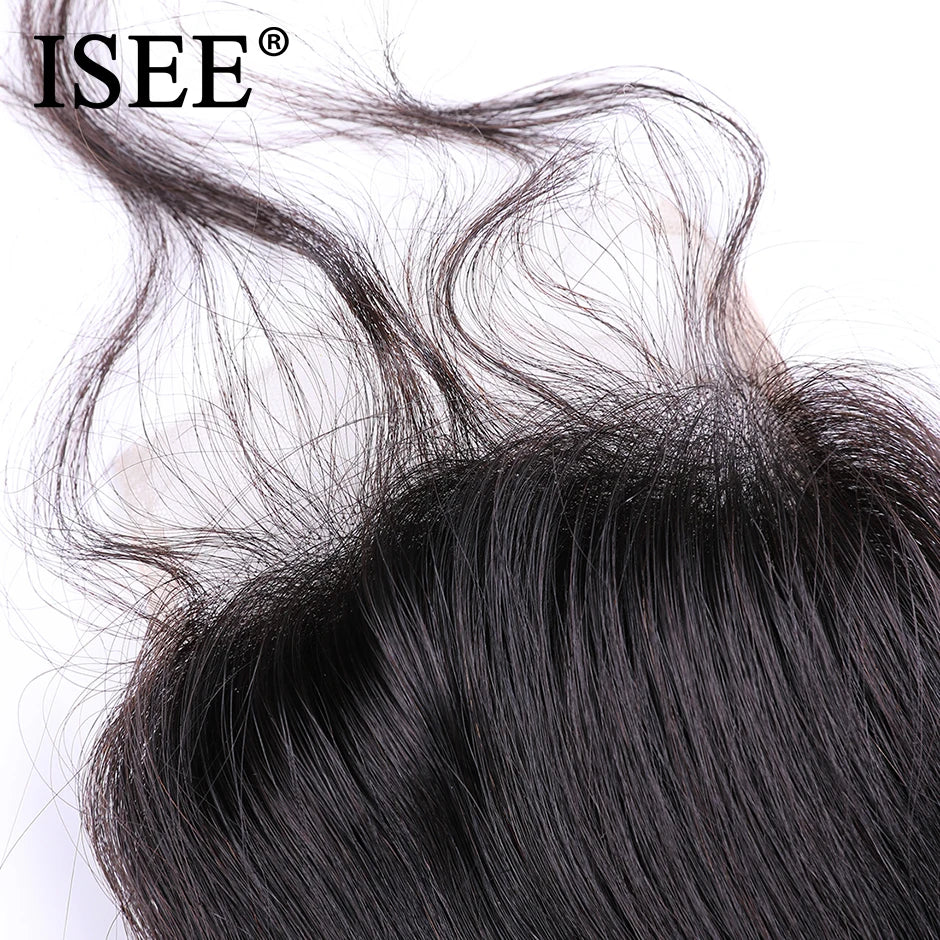 ISEE HAIR Brazilian Loose Wave Closure 4*4 Lace Size Remy Human Hair Lace Closure With Baby Hair Natural Color Free Shipping