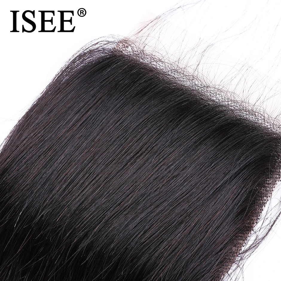 ISEE HAIR Brazilian Straight Hair Closure Free Part Hand Tied Lace Closure Remy Human Hair Extension Free Shipping Can Be Dyed