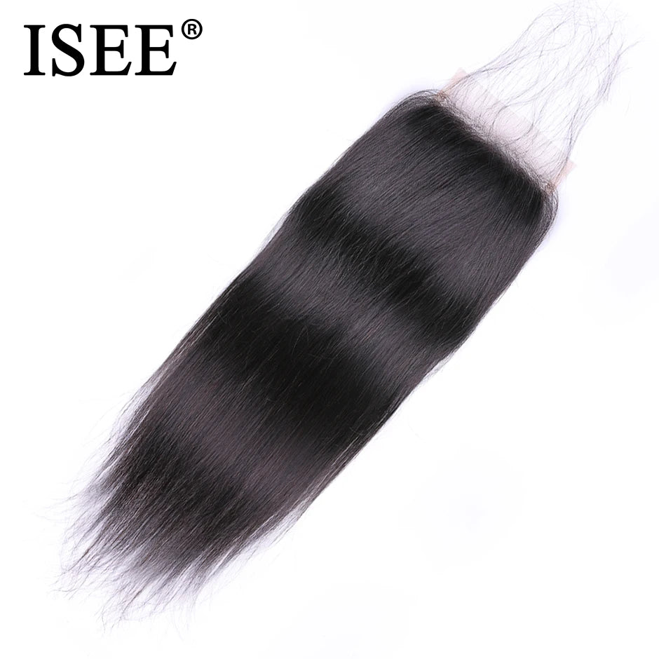 ISEE HAIR Brazilian Straight Hair Closure Free Part Hand Tied Lace Closure Remy Human Hair Extension Free Shipping Can Be Dyed