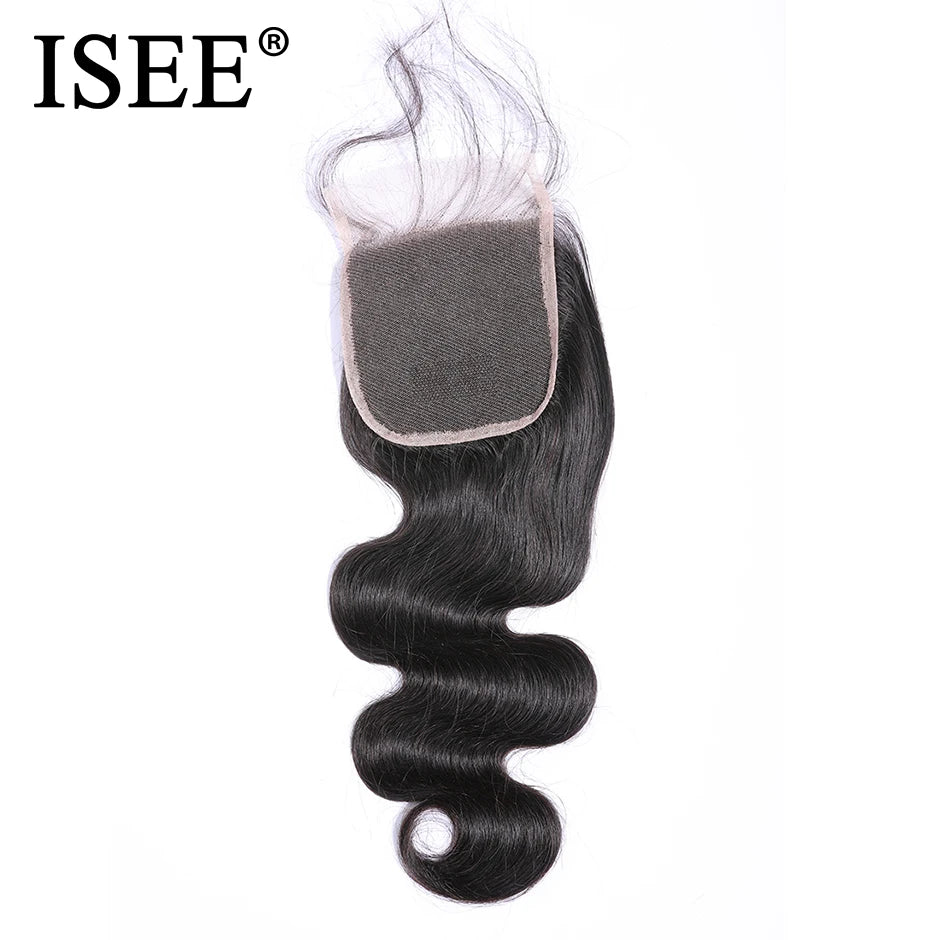 ISEE HAIR Malaysian Body Wave Closure 4" x 4" Lace Closure Free Part 100% Remy Human Hair  Free Shipping Nature Color