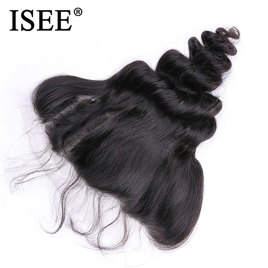 ISEE HAIR Brazilian Loose Wave 13*4 Lace Frontal Closure Free Part Remy Human Hair Closure 150% Density 8"-22" Natural Black