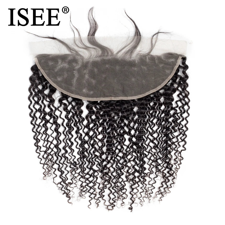 ISEE HAIR Peruvian Kinky Curly Frontal Lace Closure 13*4 Jerry Curly Hair Extension Remy Human Hair Nature Color Free Shipping