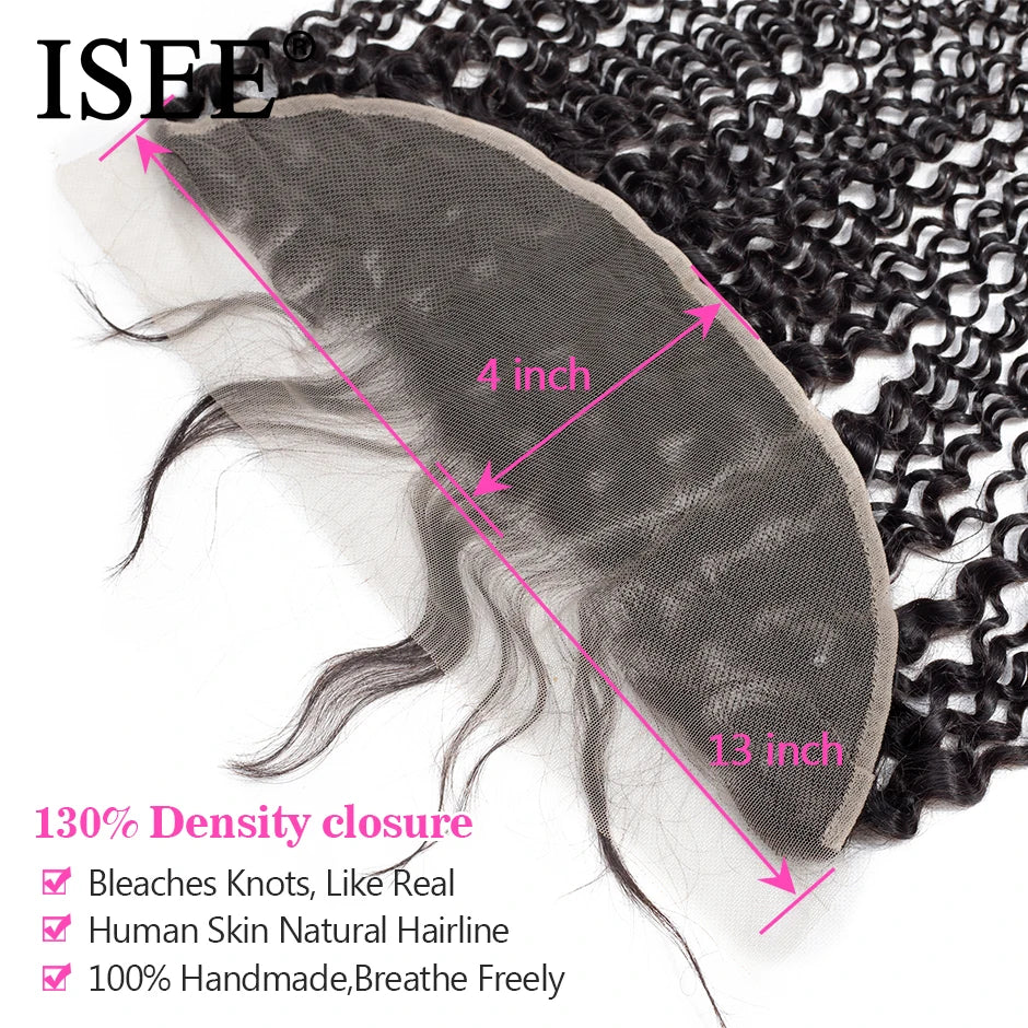 ISEE HAIR Mongolian Kinky Curly Lace Frontal Closure 13*4 Lace Hair Extension Remy Human Hair Nature Color Free Shipping