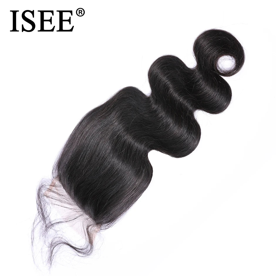 ISEE HAIR Malaysian Body Wave Closure 4" x 4" Lace Closure Free Part 100% Remy Human Hair  Free Shipping Nature Color