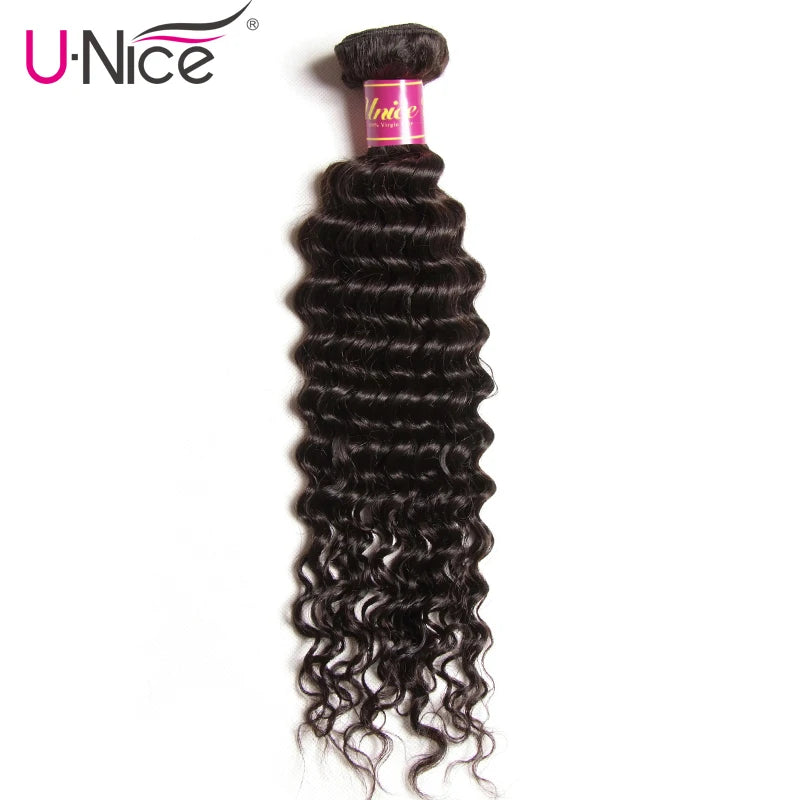 Unice Hair Deep Wave Brazilian Hair Weave Bundles 3 PCS Natural Color 100% Human Hair Weaving Remy Hair Extension 12-26 Inch