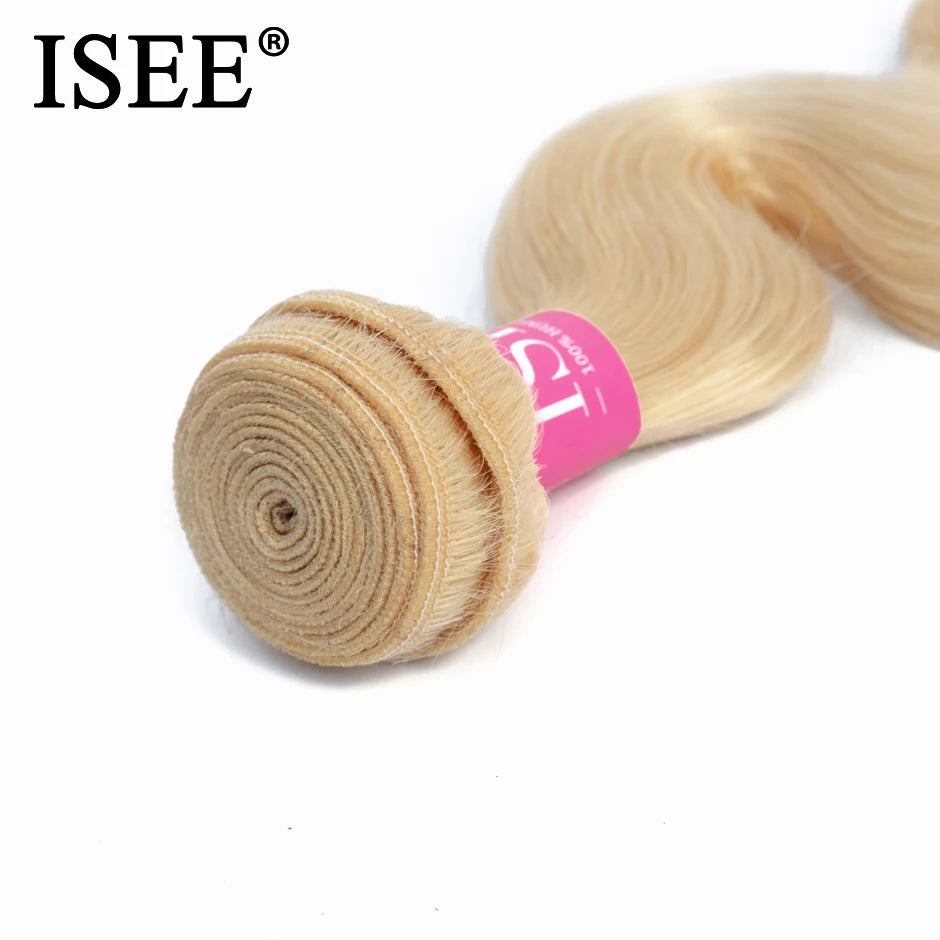 ISEE Brazilian Body Wave 613 Blonde Hair 100% Human Hair Bundles Remy Hair Extension Machine Double Weft Hair Weaving