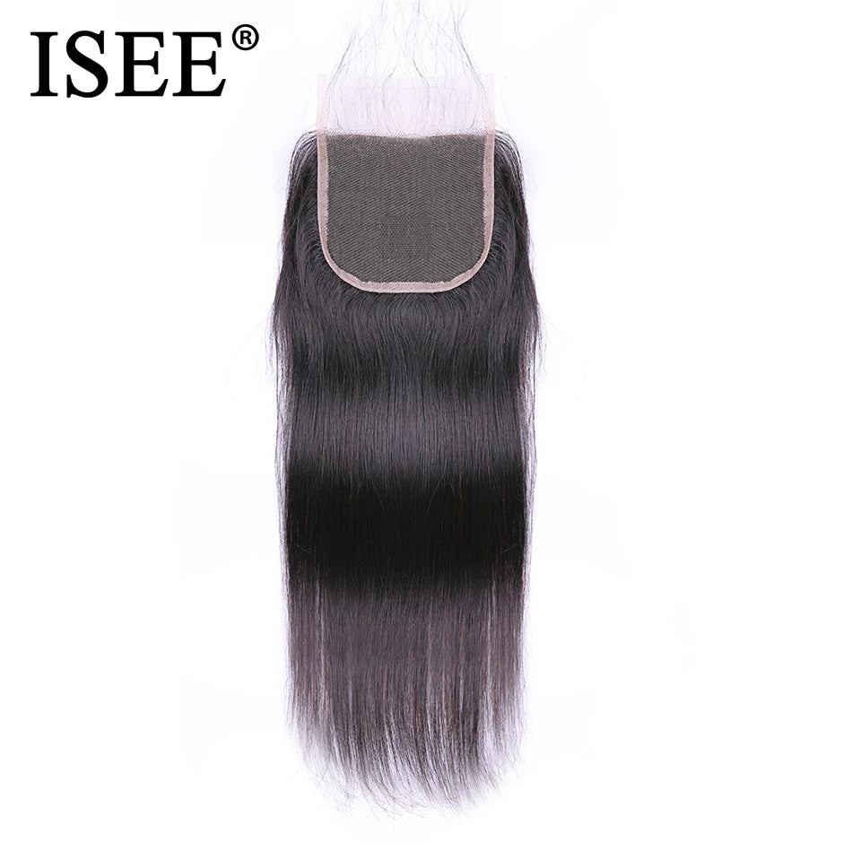 ISEE HAIR Brazilian Straight Hair Closure Free Part Hand Tied Lace Closure Remy Human Hair Extension Free Shipping Can Be Dyed