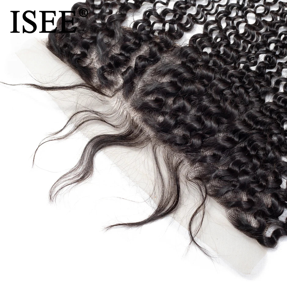 ISEE HAIR Peruvian Kinky Curly Frontal Lace Closure 13*4 Jerry Curly Hair Extension Remy Human Hair Nature Color Free Shipping