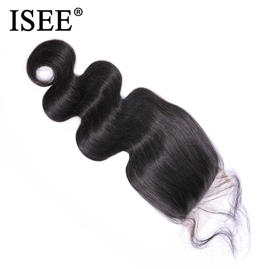 ISEE HAIR Malaysian Body Wave Closure 4" x 4" Lace Closure Free Part 100% Remy Human Hair  Free Shipping Nature Color