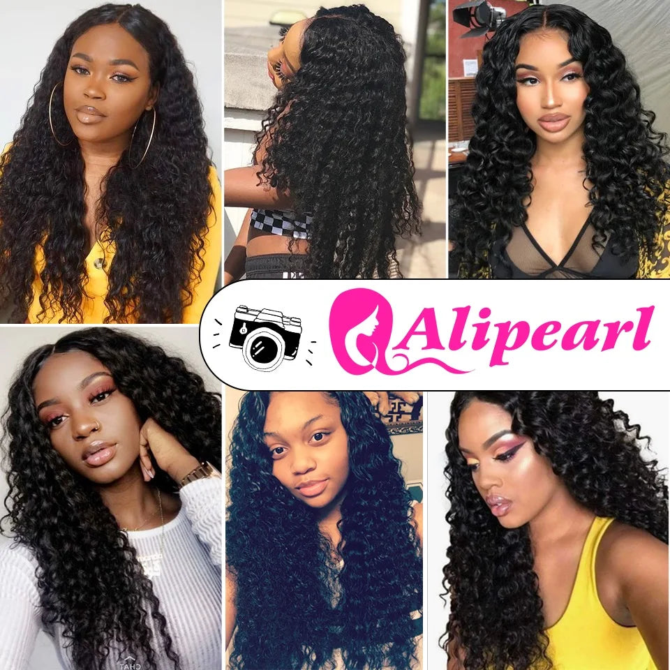 Ali Pearl Hair Deep Wave Bundles Brazilian Hair Weave Bundles Human Hair 3 and 4 Bundles 12-30Inch Hair Extension Natural Color