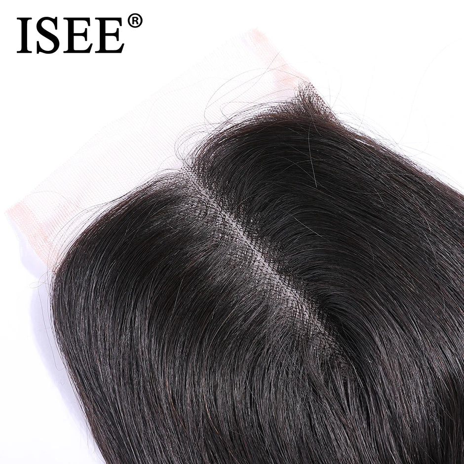 ISEE HAIR Brazilian Body Wave Closure Free Part Hand Tied 100% Remy Human Hair 4*4 Lace Closure Free Shipping Nature Color