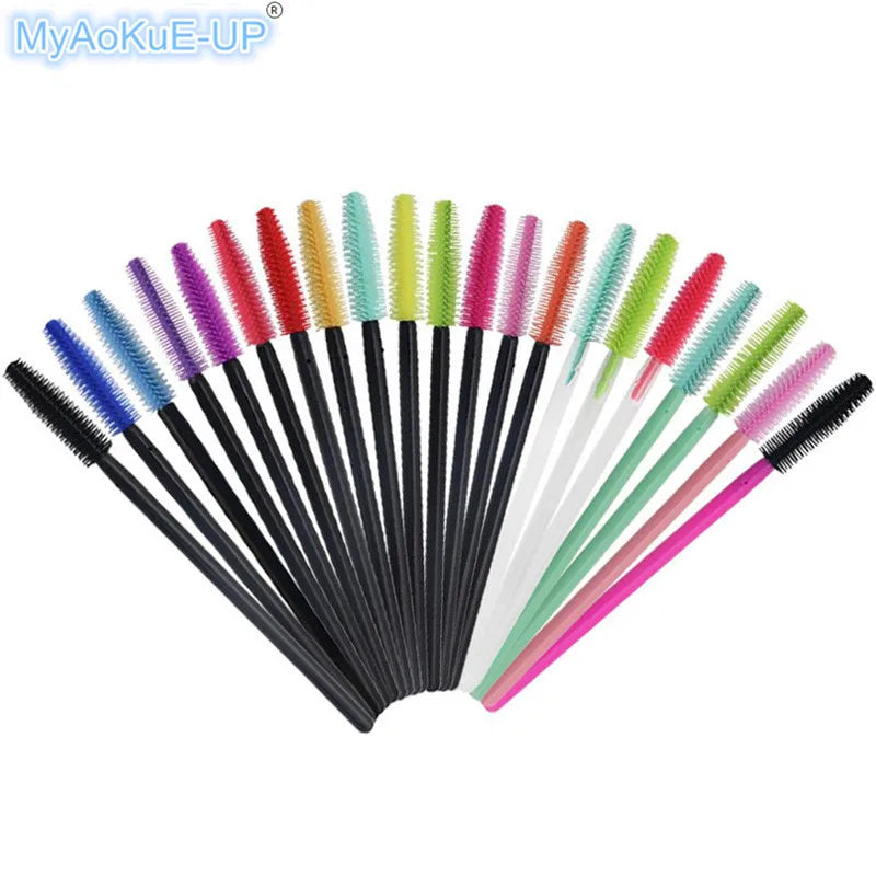 200 pcs/lot Silicone Eyelashes Brushes Mix Colors Disposable Mascara Wands Lashes Makeup Brushes For Eyelash Extension