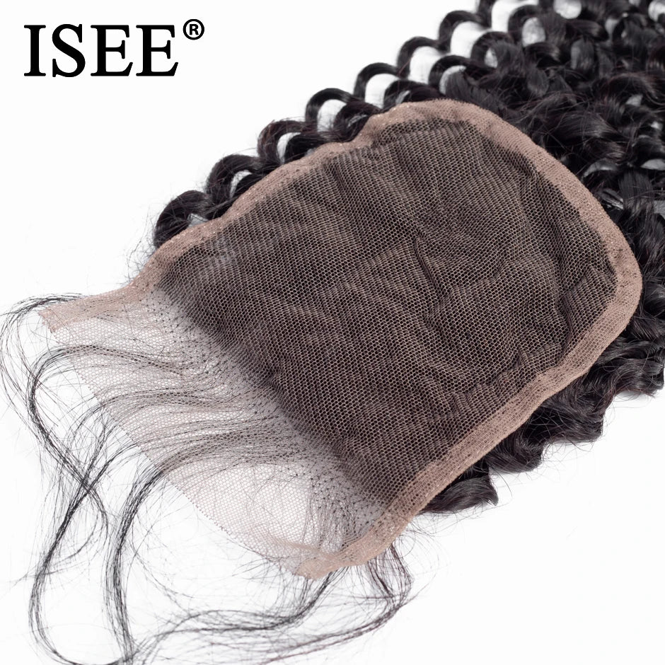 ISEE HAIR Kinky Curly Lace Closure 4*4 Free Part 100% Remy Human Hair Bundles 8-20 inch Lace Closure Free Shipping Nature Color