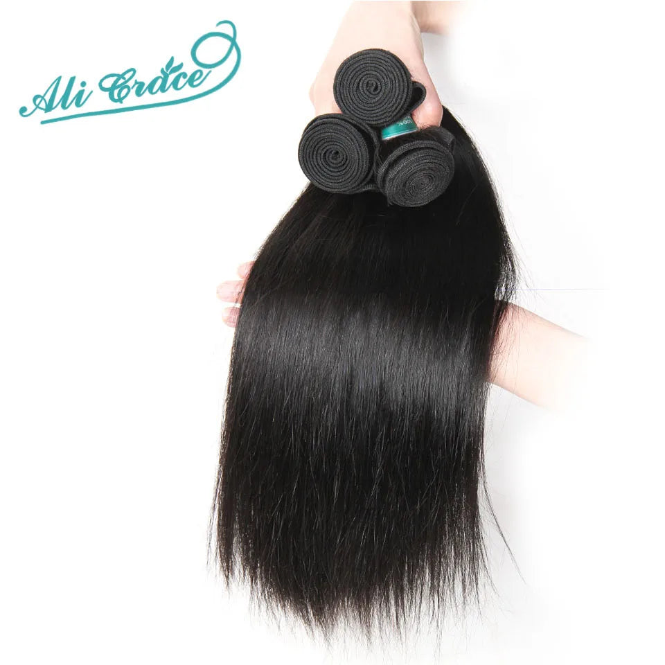 ALI GRACE Hair Brazilian Straight Human Hair 4 Bundles 100% Remy Human Hair Weaves Natural Color 10-28 inch Free Shipping