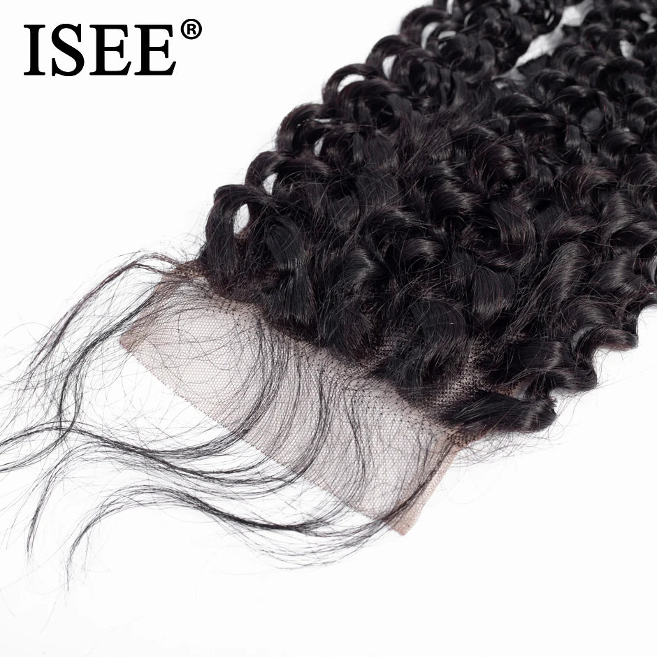 ISEE HAIR Kinky Curly Lace Closure 4*4 Free Part 100% Remy Human Hair Bundles 8-20 inch Lace Closure Free Shipping Nature Color