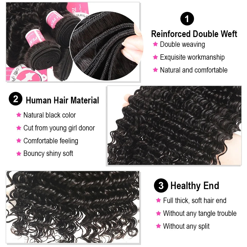 AliPearl Hair Deep Wave Bundles With Closure Brazilian Human Hair Bundles With Lace Closure Remy Hair Extension 4x4 Lace Closure