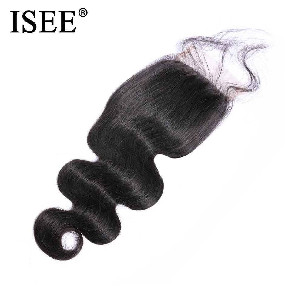 ISEE HAIR Peruvian Body Wave Closure 100% Remy Human Hair Extenstions 4" x 4" Free Part Lace Closure Free Shipping Nature Color