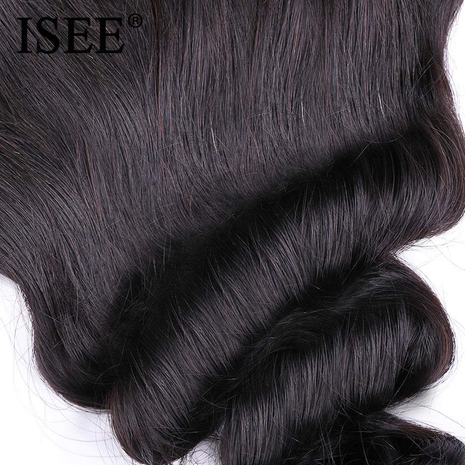 ISEE HAIR Brazilian Loose Wave 13*4 Lace Frontal Closure Free Part Remy Human Hair Closure 150% Density 8"-22" Natural Black