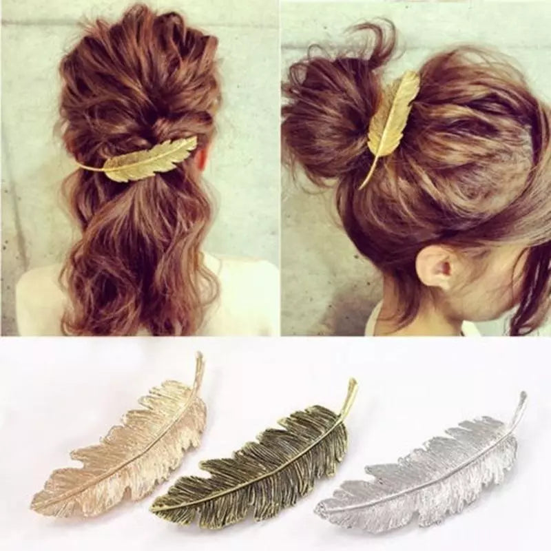 1PCS Leaf Feather Hair Clip Barrette Bobby Pins Women Hair Accessories Fashion Sweet Graceful Hairgrip 3 Kinds Hairpins